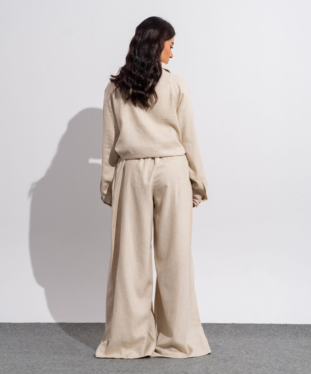 Women's Western Wear Beige Linen Blend Pull On Trousers