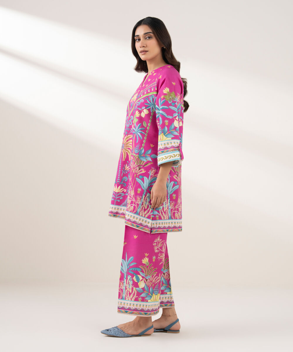 Women's RTW Light Khaddar Printed Straight Pink Shirt