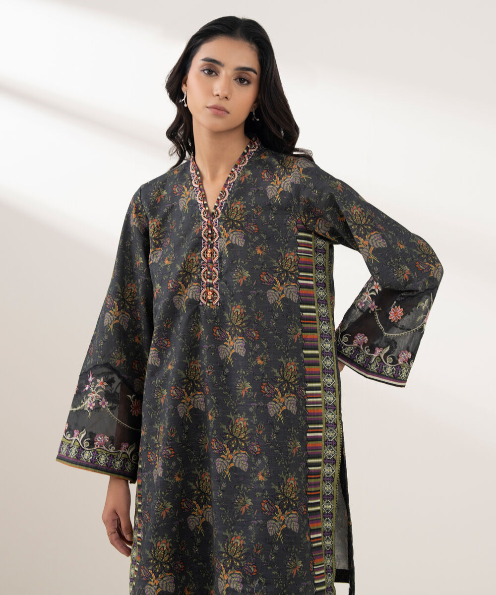 Women's RTW Khaddar Embroidered Blue 2 Piece Suit
