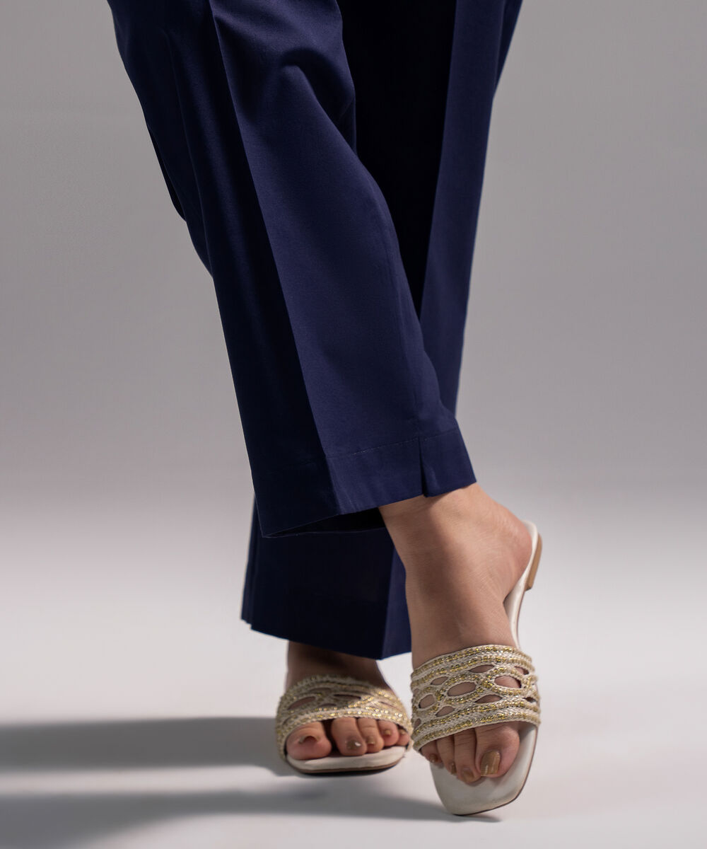 Women's RTW Cambric Solid Dark Blue Straight Pants