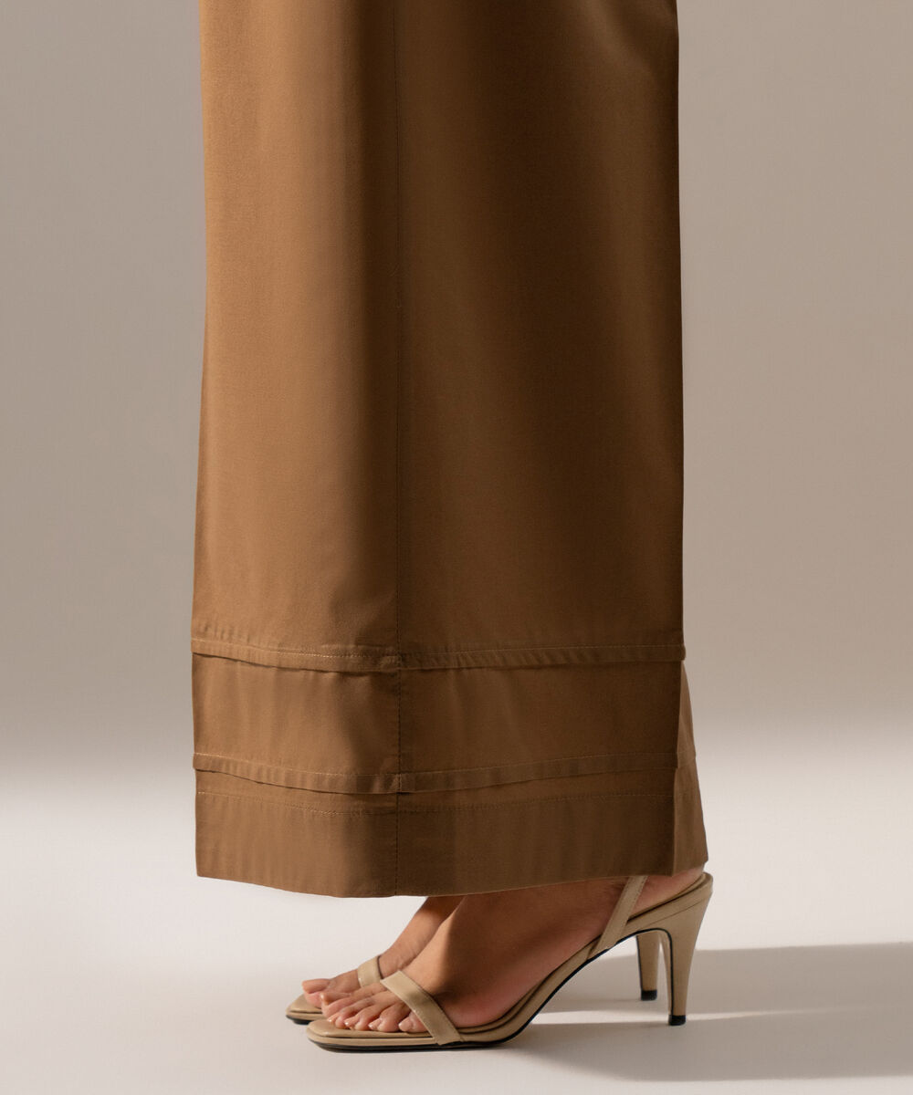 Women's RTW Cambric Solid Dark Beige Flared Pants