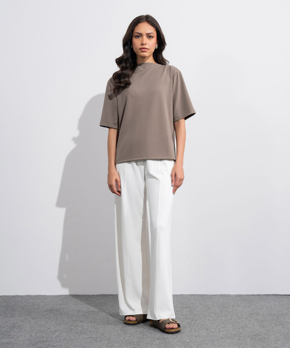Women's Western Brown Soft Lux Slash Neck T-Shirt
