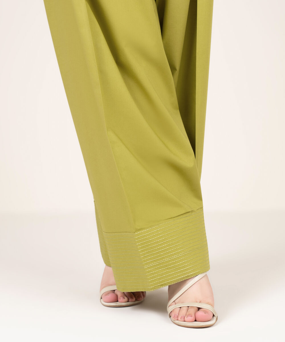 Women's RTW Cotton Embroidered Green  Farshi Shalwar