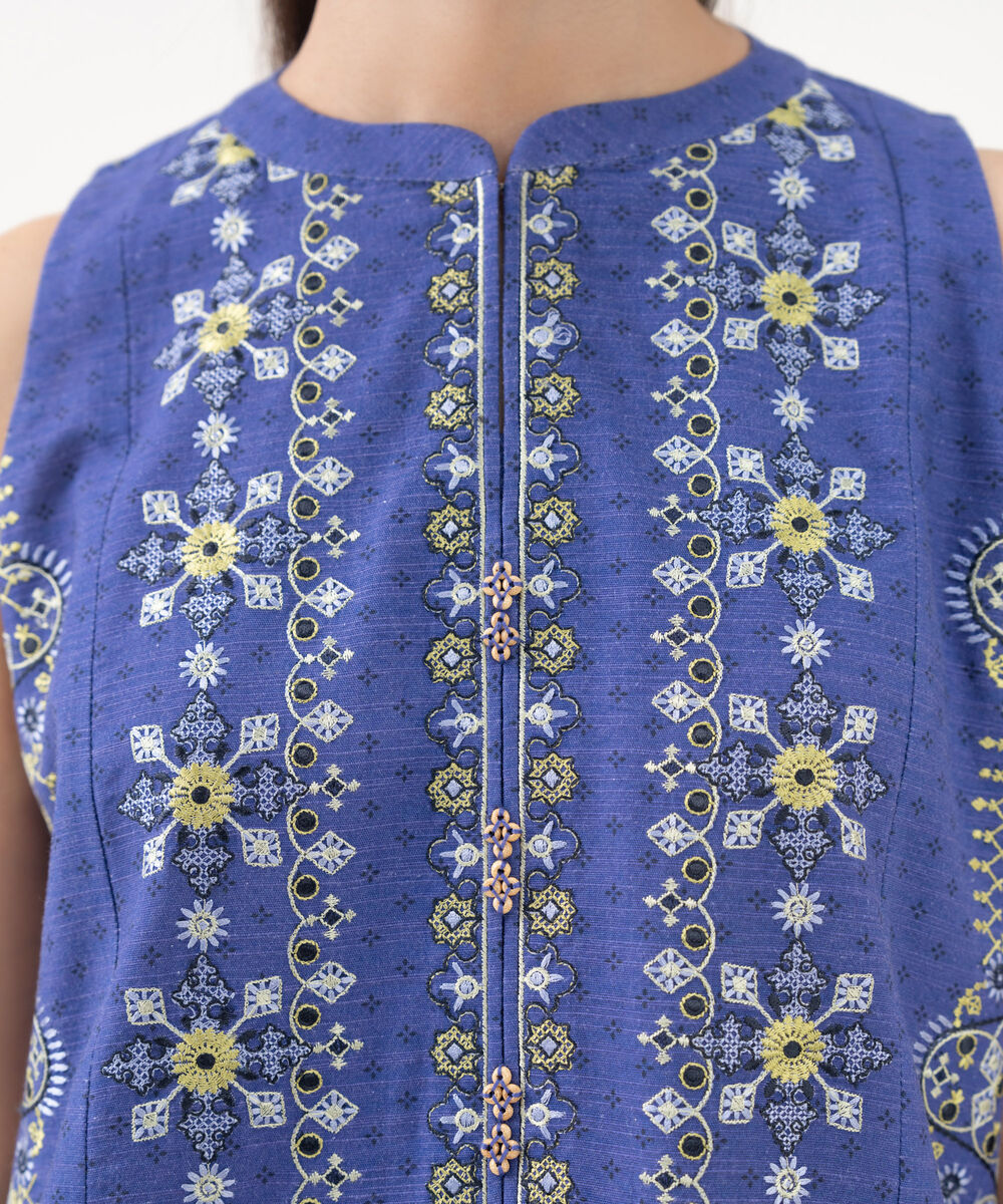 Women's Unstitched Khaddar Embroidered Blue  3 Piece Suit
