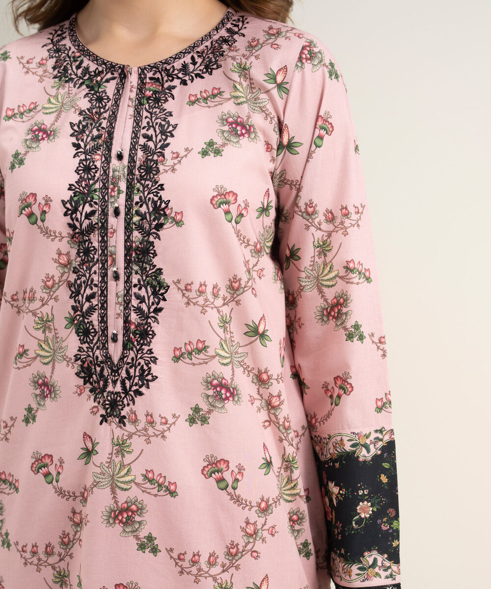Women's RTW Lawn Embroidered Pink A-Line Shirt
