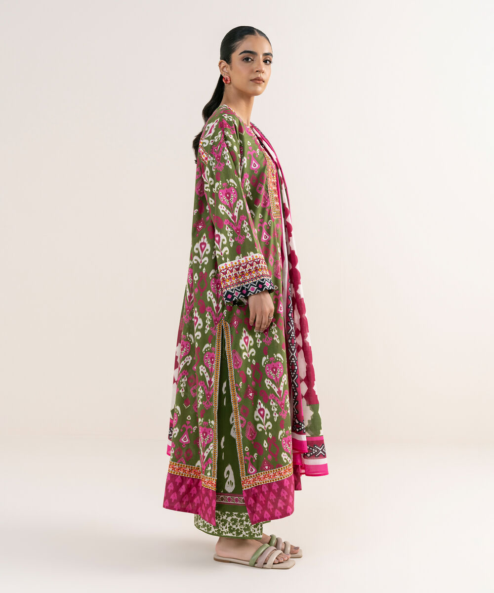 Women's RTW Lawn Green Embroidered 3 Piece Suit