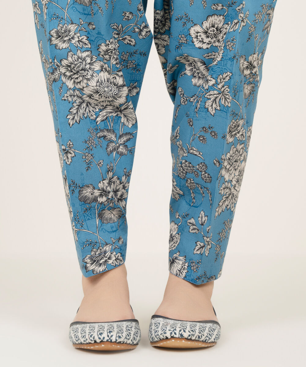 Women's RTW Cambric Printed Blue Skinny Shalwar
