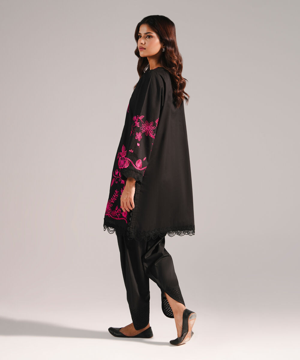 Women's RTW Lawn Embroidered Black 2 Piece Suit