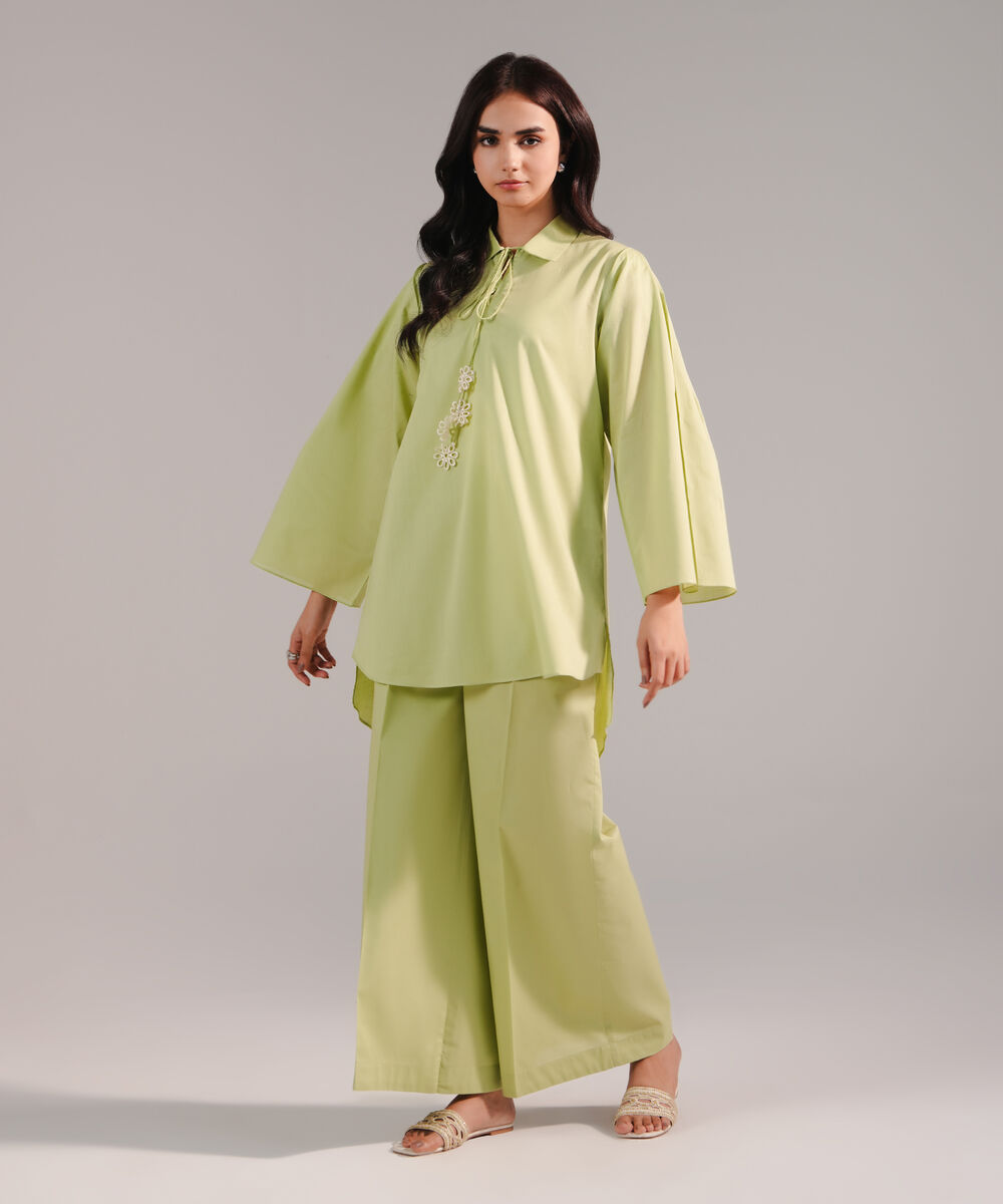 Women's RTW Crosshatch Solid Green Straight Shirt