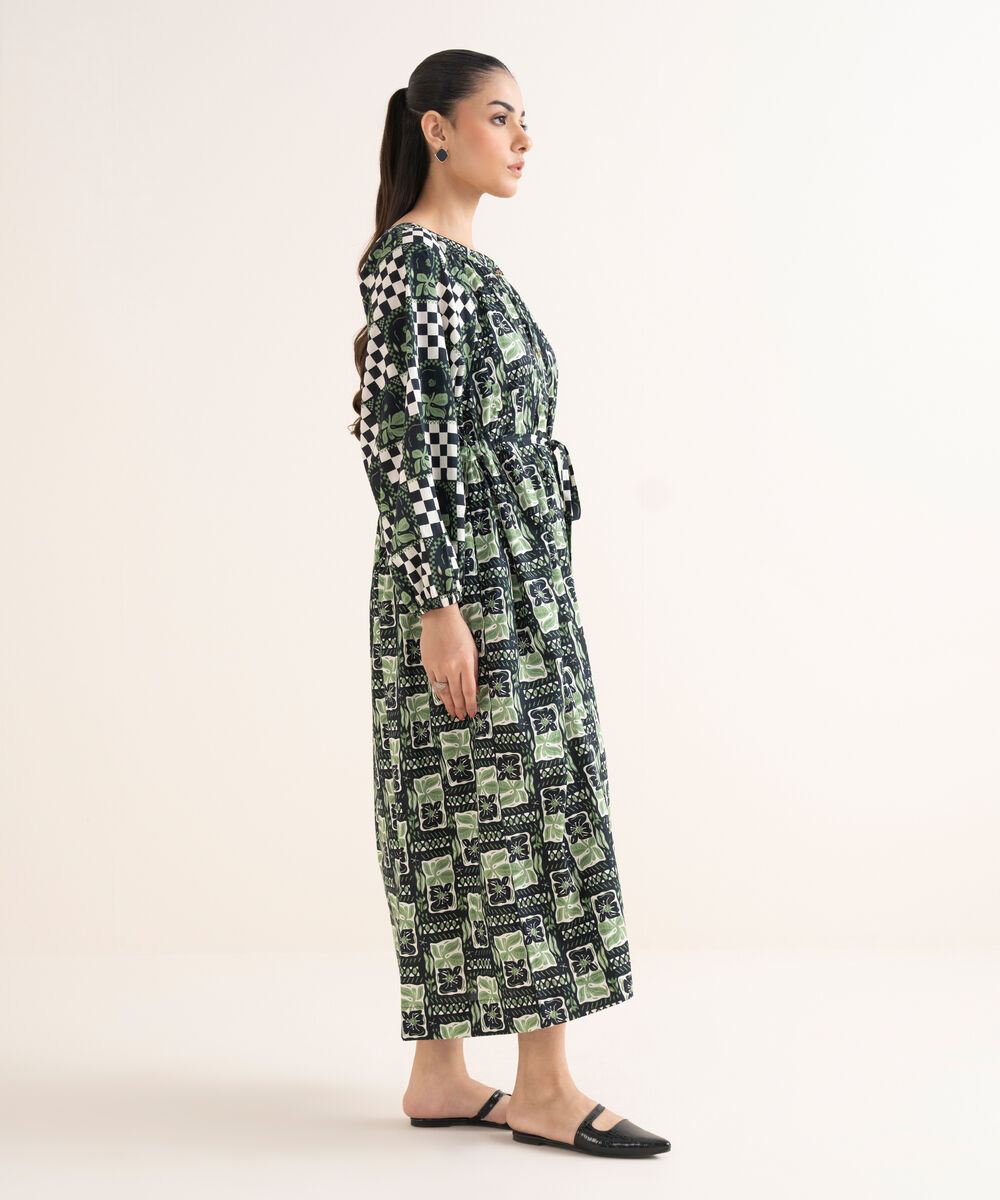 Women's RTW Cambric Printed Black Dress