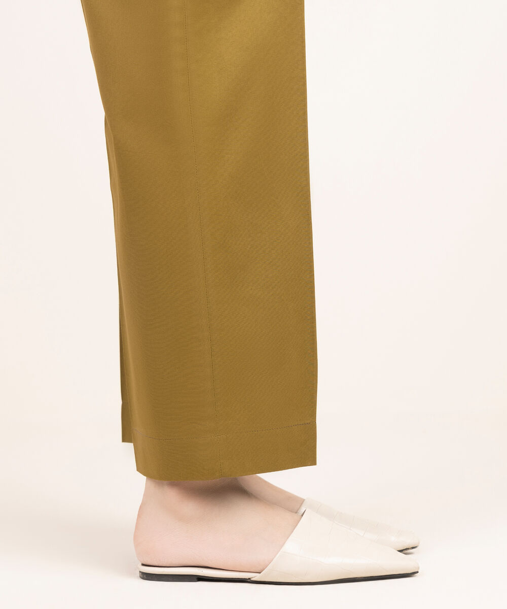 Women's RTW Cambric Green Solid Straight Pants