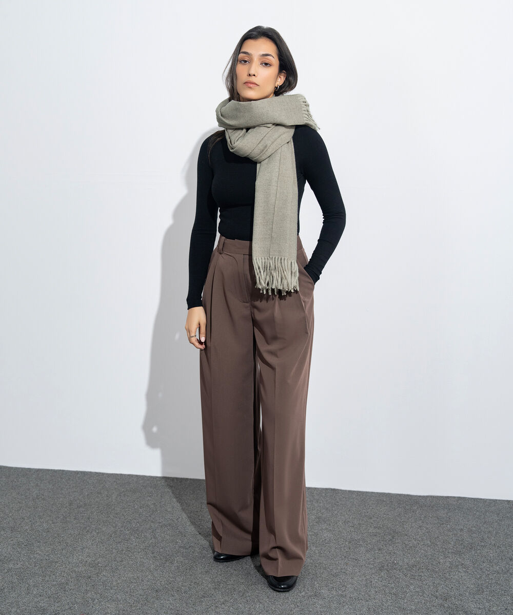 Women's Western Wear Light Grey Plain Woollen Scarf