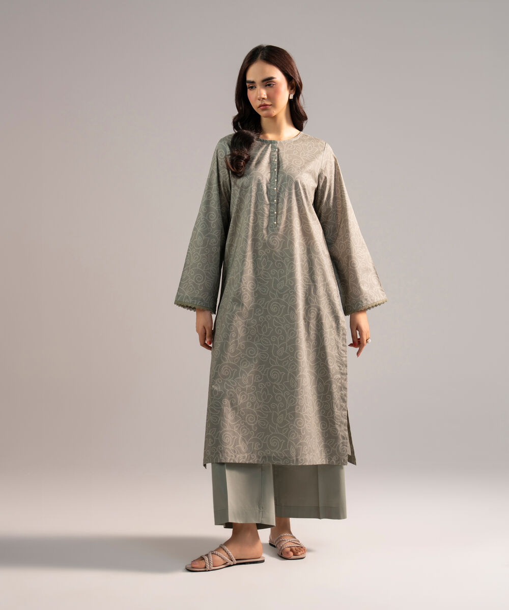 Women's RTW Lawn Printed Grey 2 Piece Suit