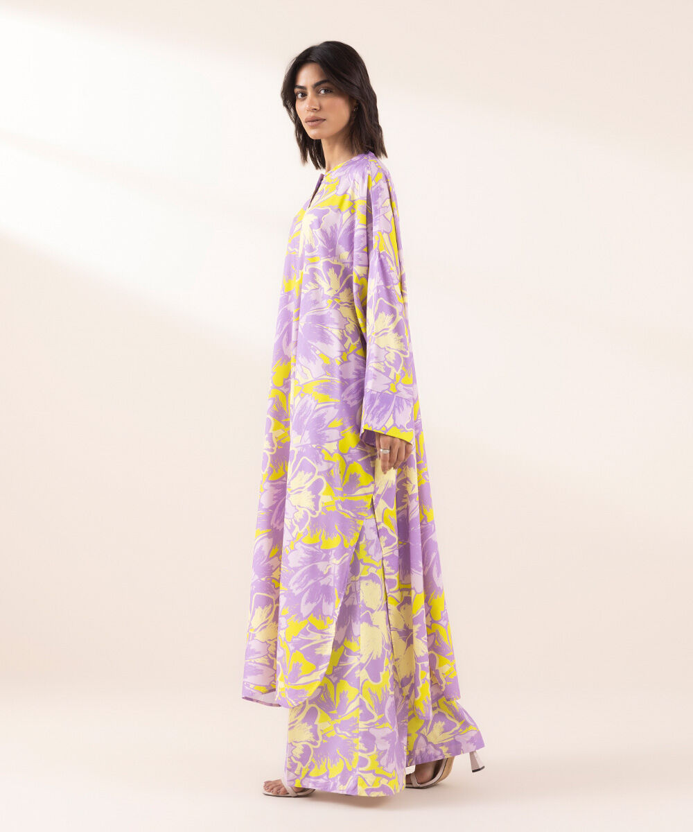 Women's RTW Arabic Lawn Purple Printed Boxy Shirt