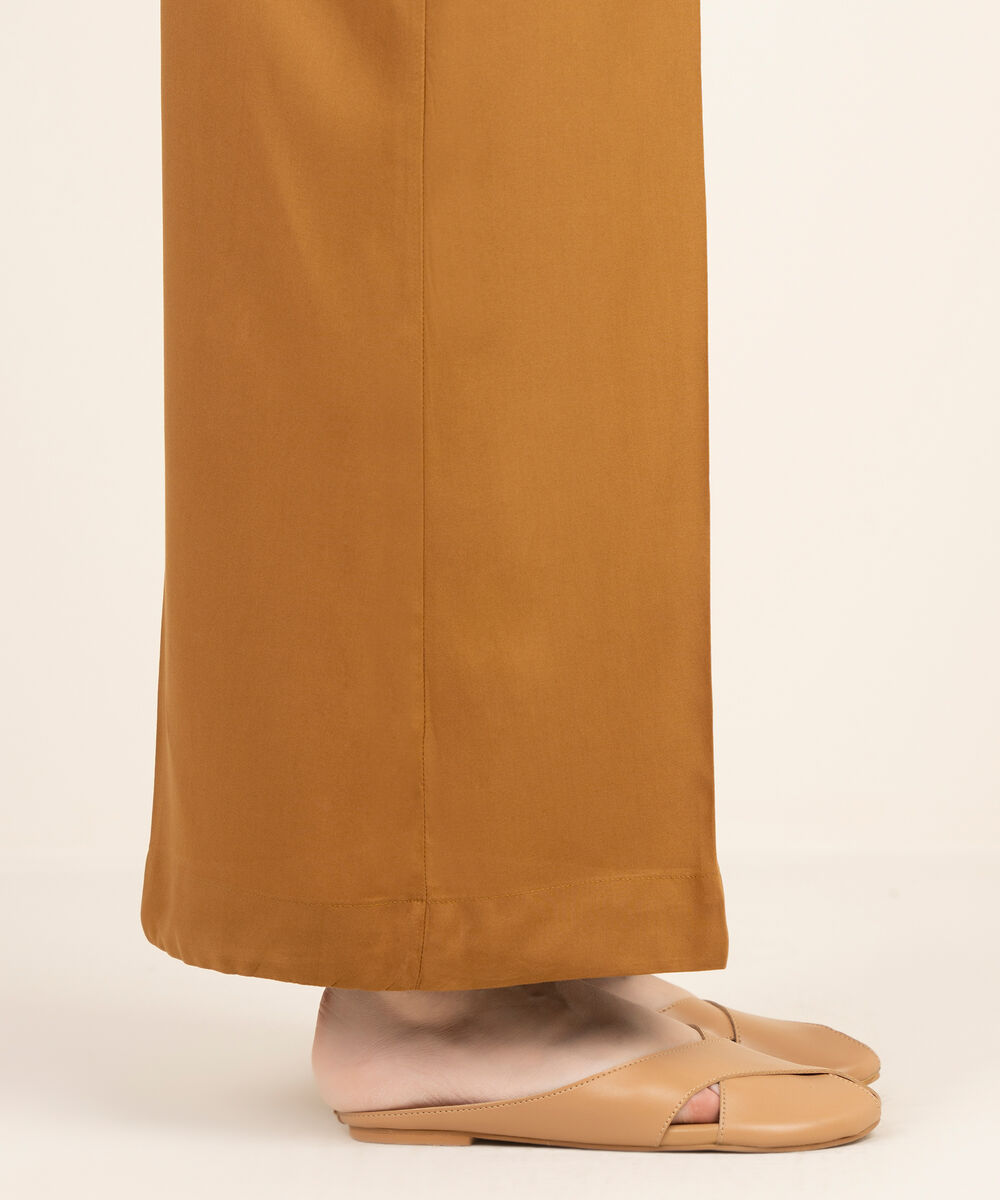 Women's RTW Viscose Linen Solid Brown Flared Pants