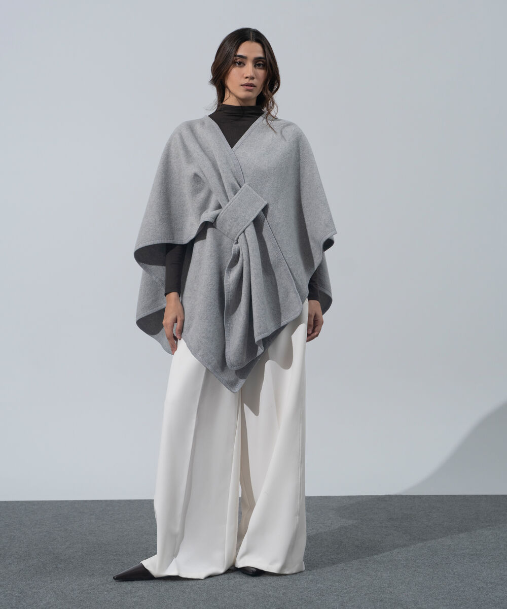 Women's Western Wear Grey Melange Polyester Cape Shawl