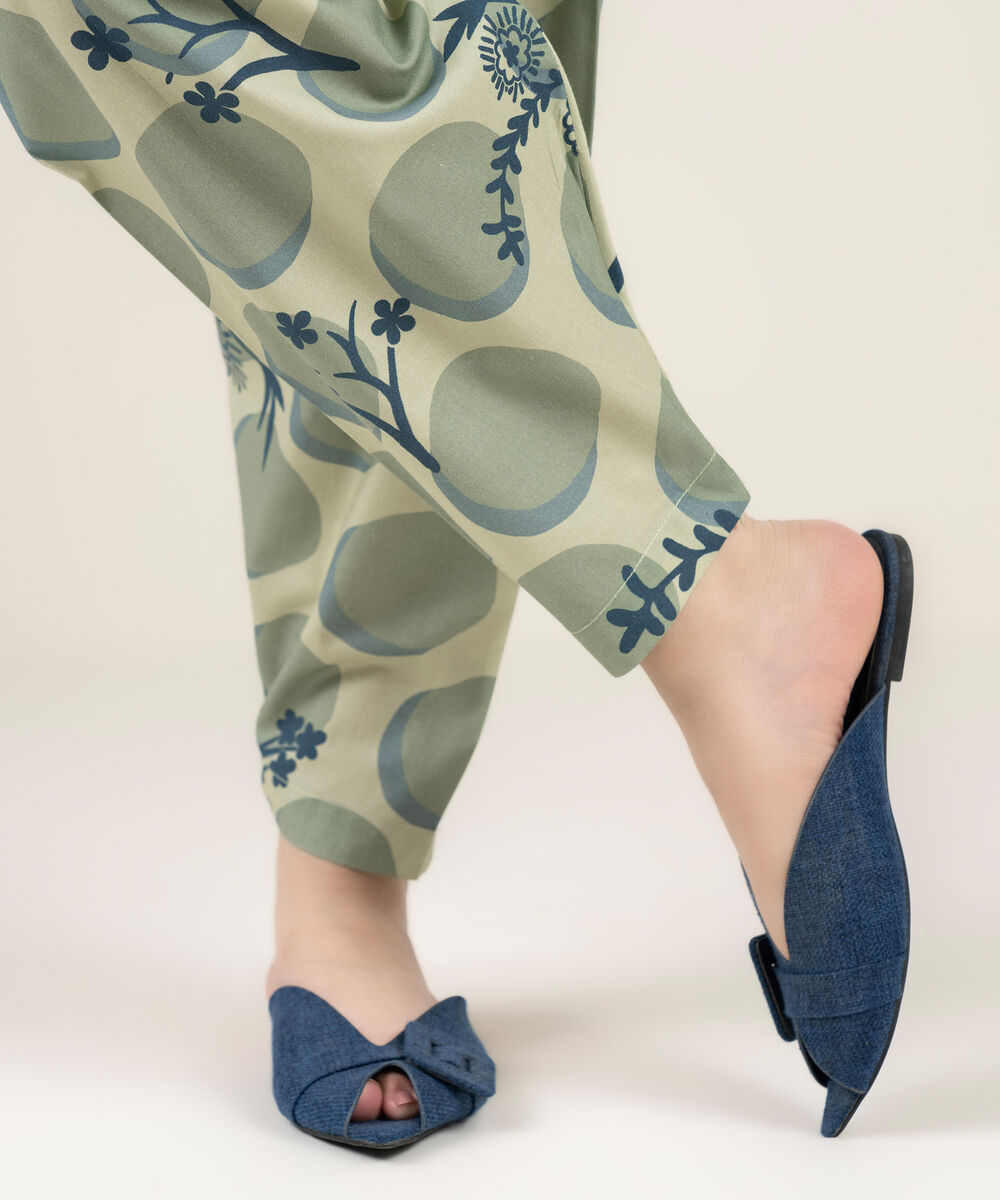 Women's RTW Cambric Printed Green Shalwar