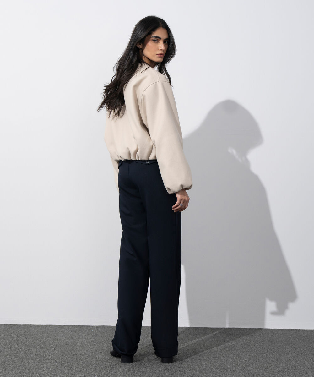 Women's Western Wear Beige Zip-Up Puffed Jacket