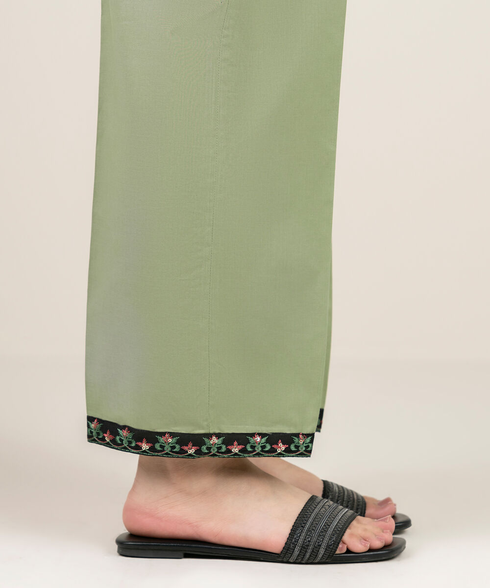 Women's RTW Cambric Embroidered Green Straight Pants