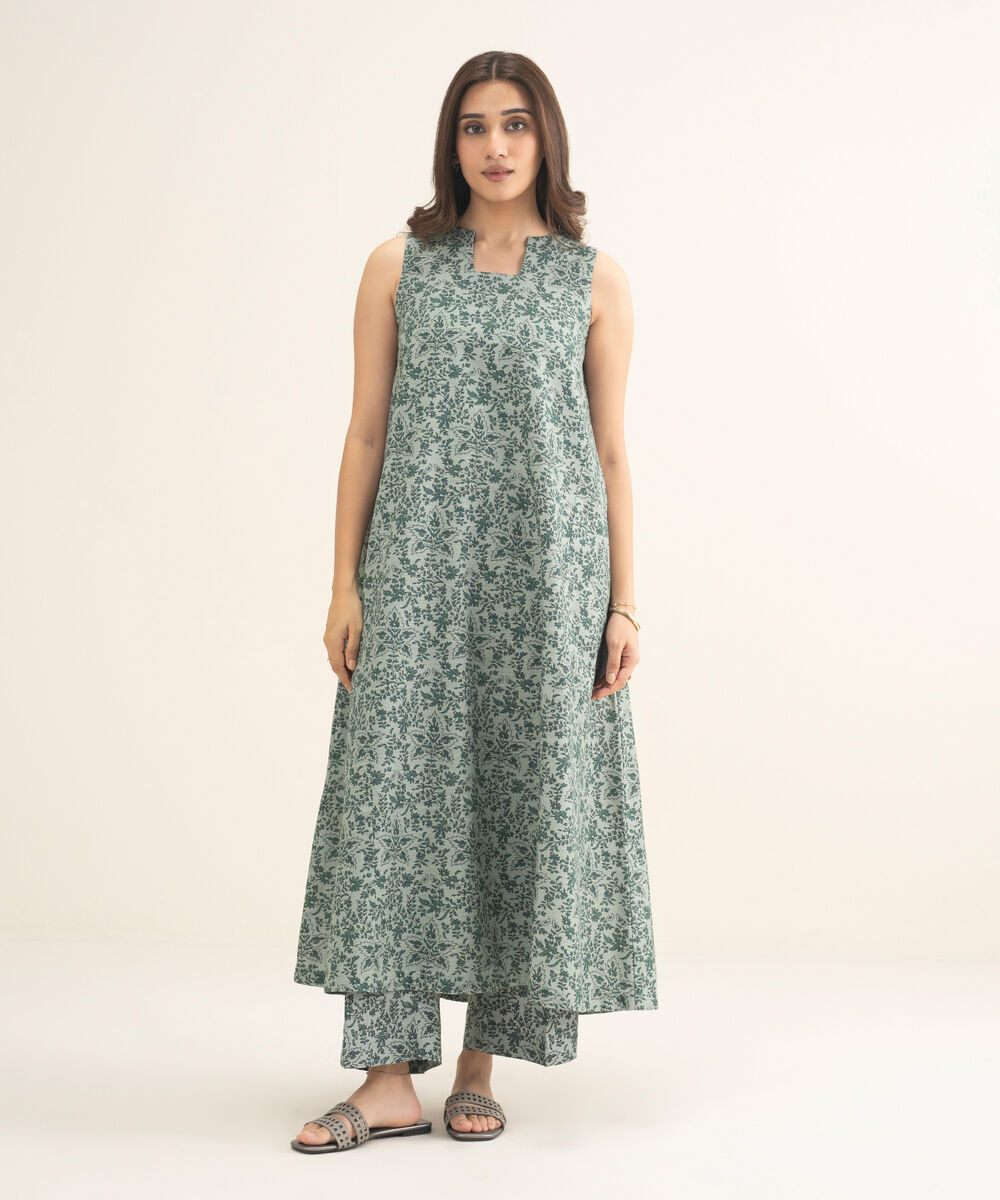 Women's Two Piece Grey Arabic Khaddar Printed Suit