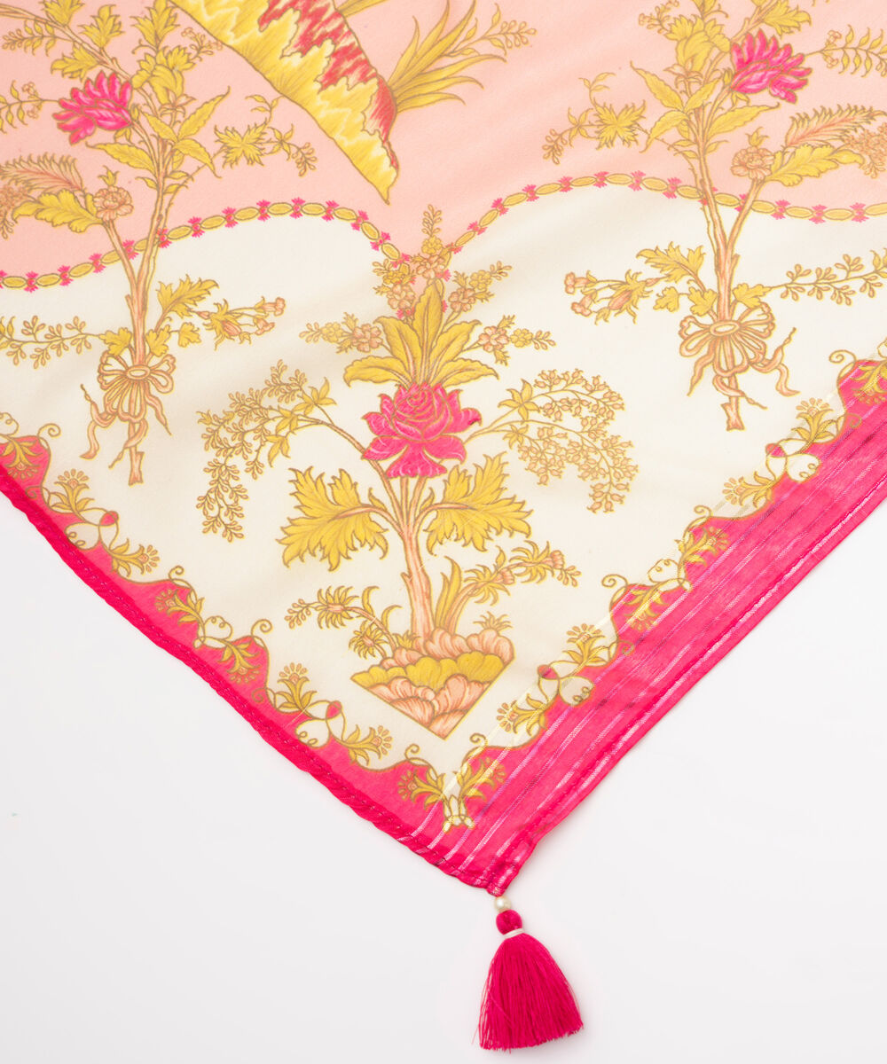 Textured Silk Pink Printed Dupatta