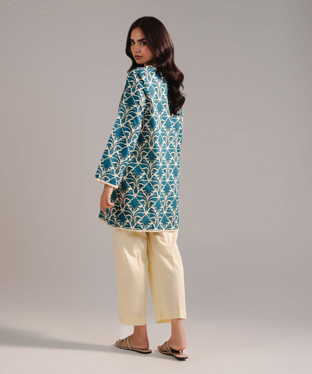 Women's RTW Cambric Printed Cream  2 Piece Suit