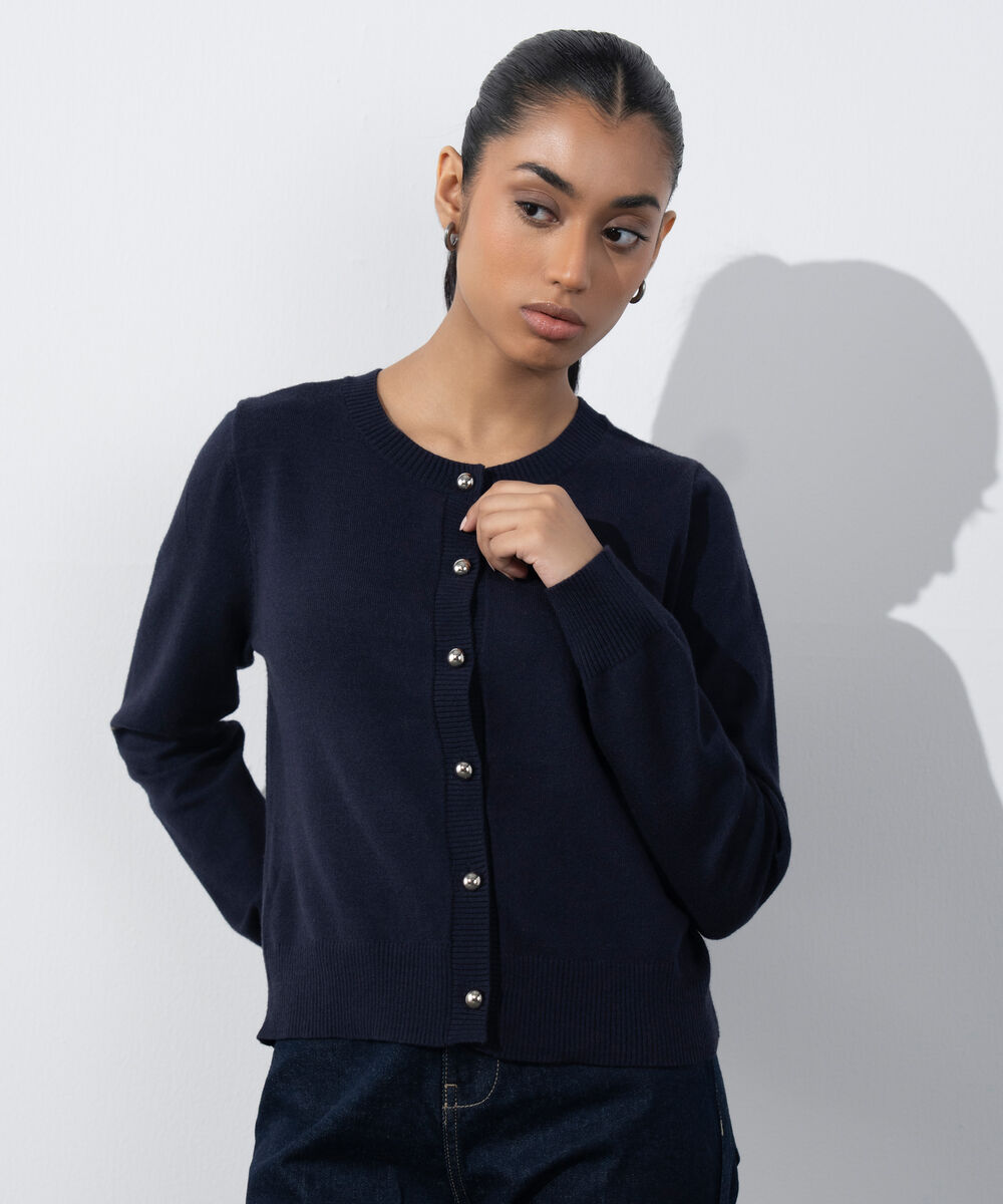 Women's Western Wear Navy Regular-Fit Knit Cardigan