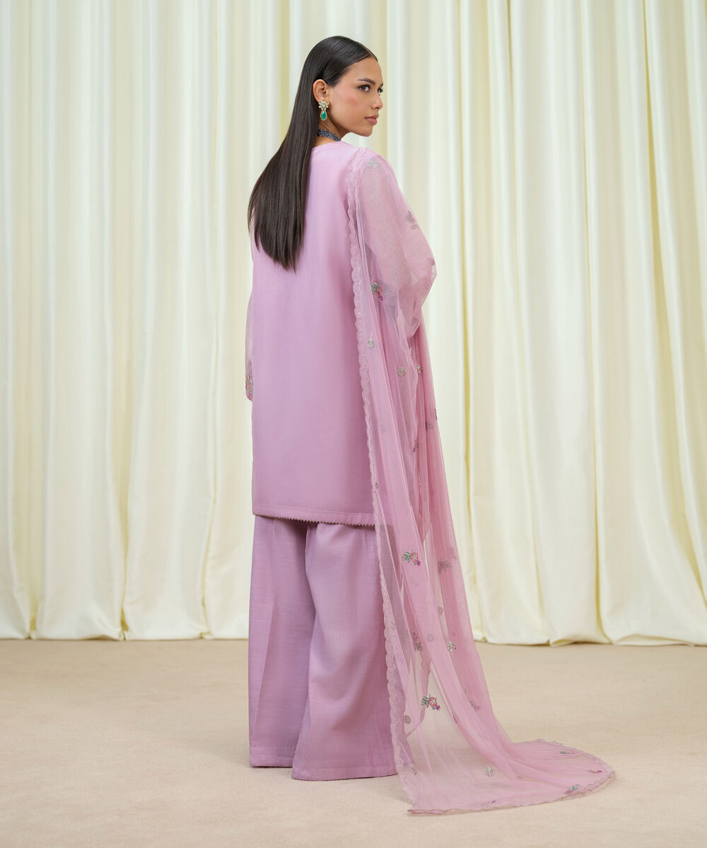 Women's Unstitched Blended Organza Embroidered Purple 3 Piece Suit