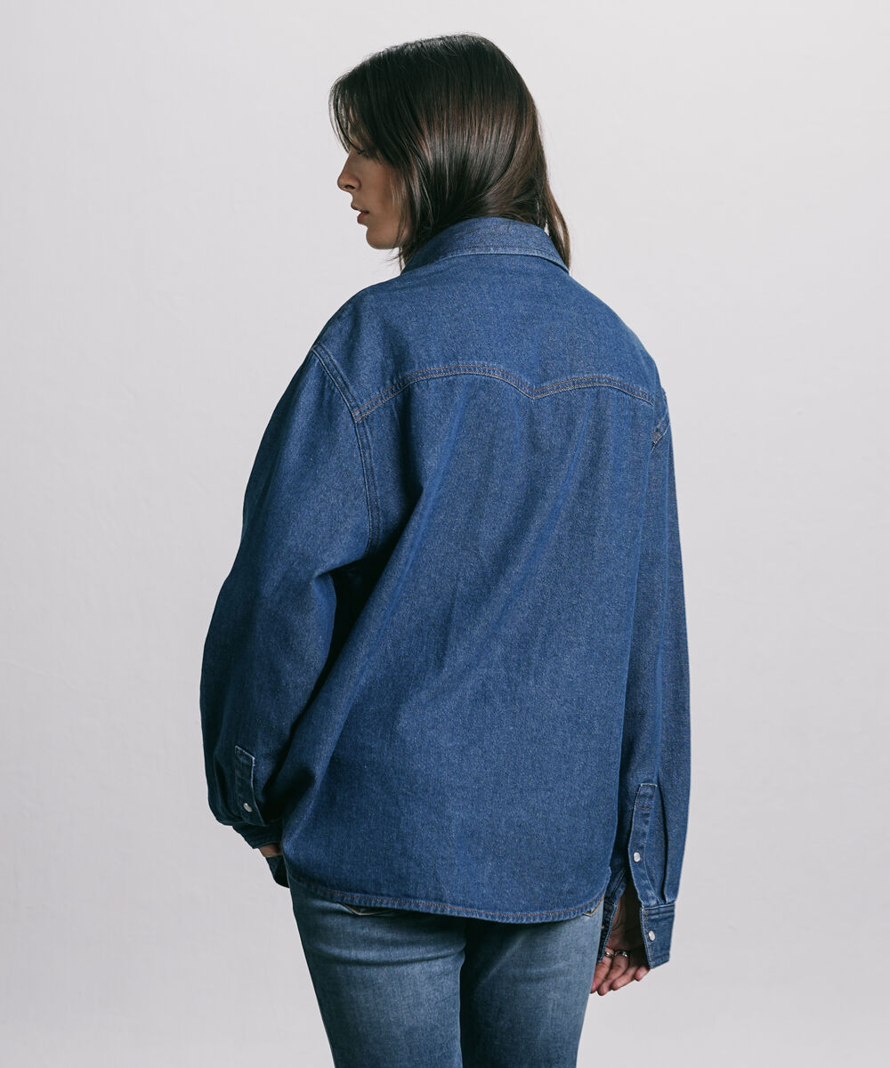 Women's Western Wear Blue Metal Tipped Denim Shirt