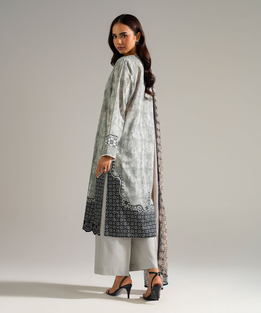 Women's RTW Dobby Embroidered Grey 3 Piece Suit