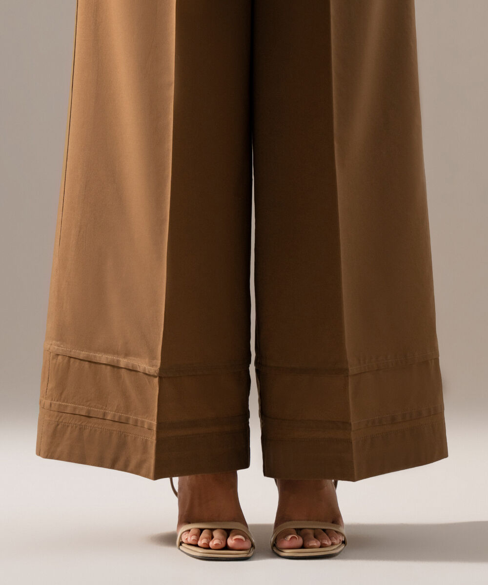 Women's RTW Cambric Solid Dark Beige Flared Pants