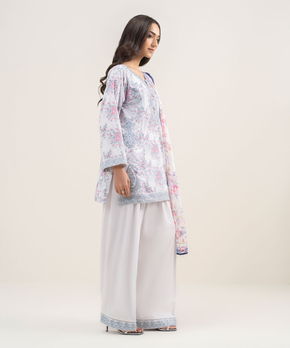 Women's RTW Zari Lawn Embroidered Grey 3 Piece Suit