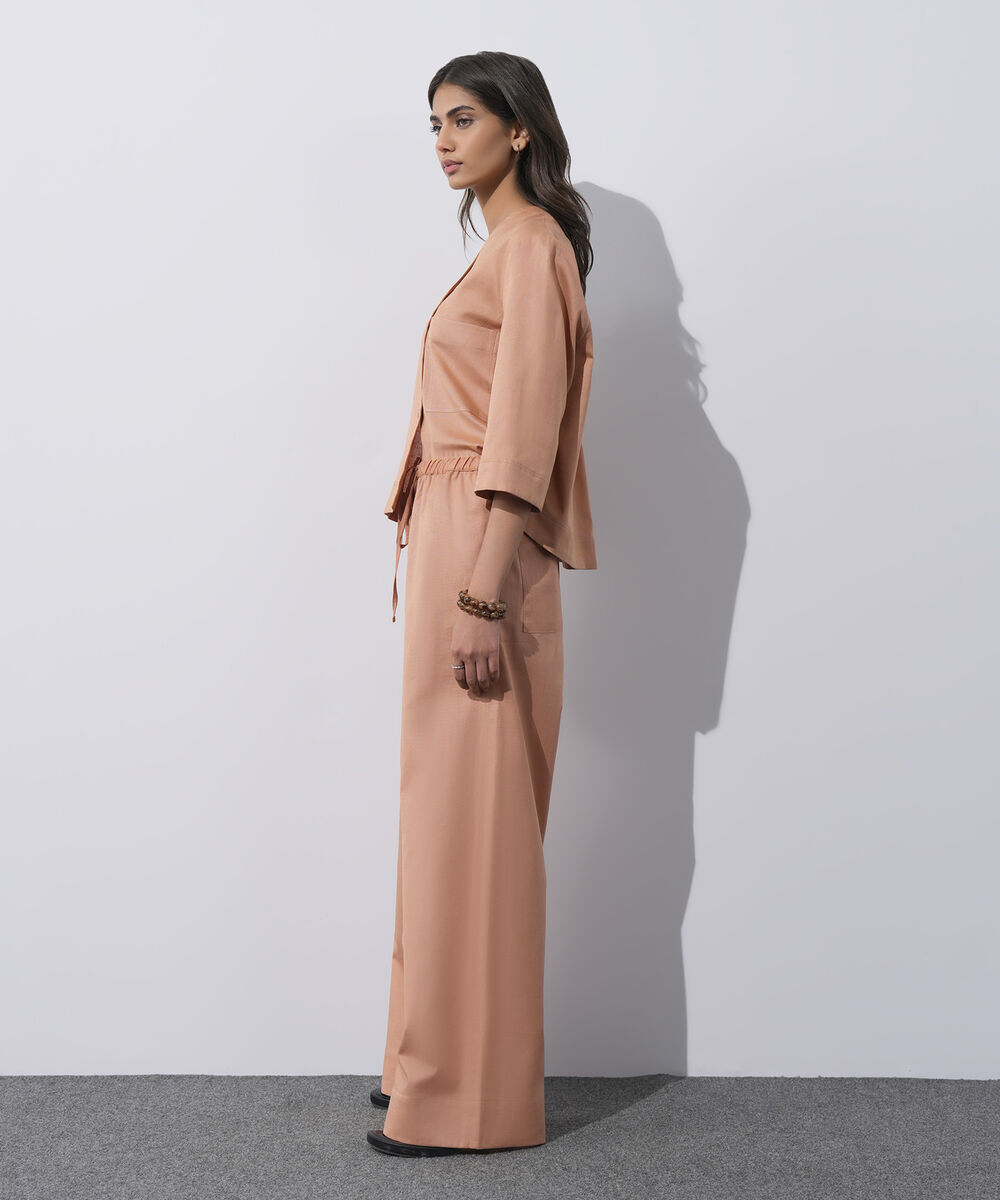 Women's Western Wear Peach Linen Blend Pull On Trousers