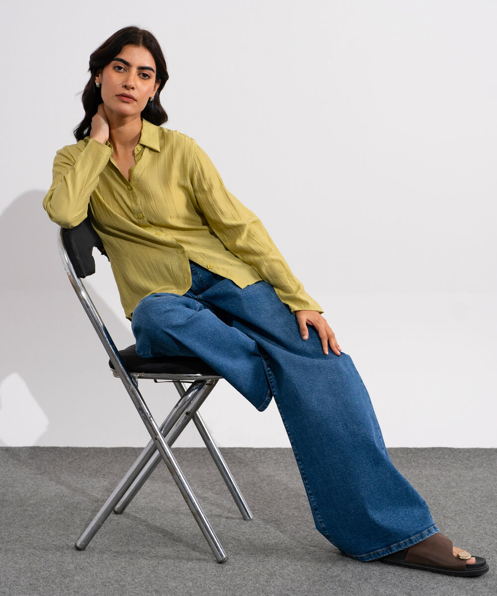 Women's Sage Green Textured Button Through Shirt