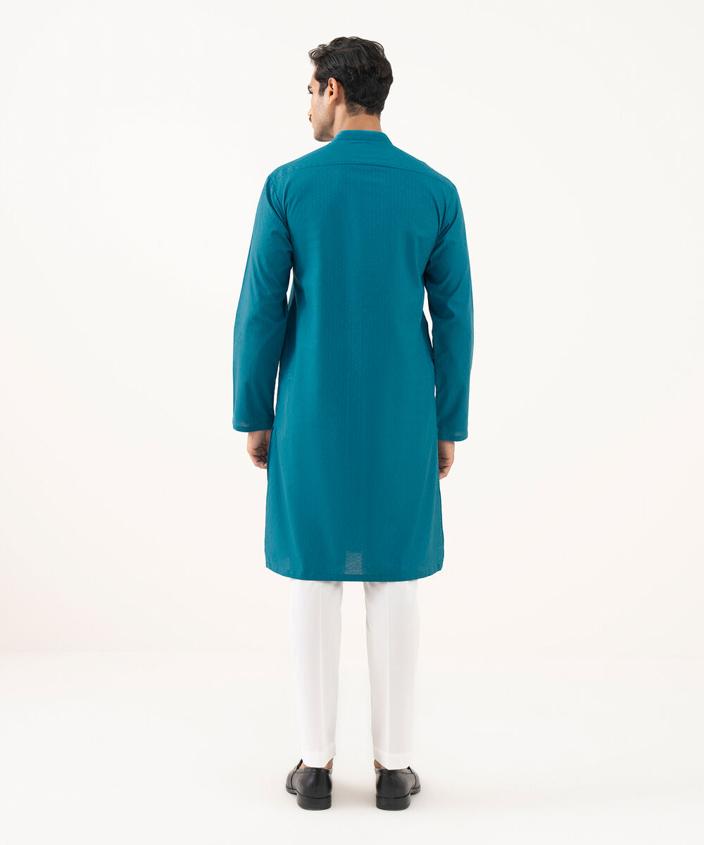 Men's 100% Cotton Plain Teal Green Kurta