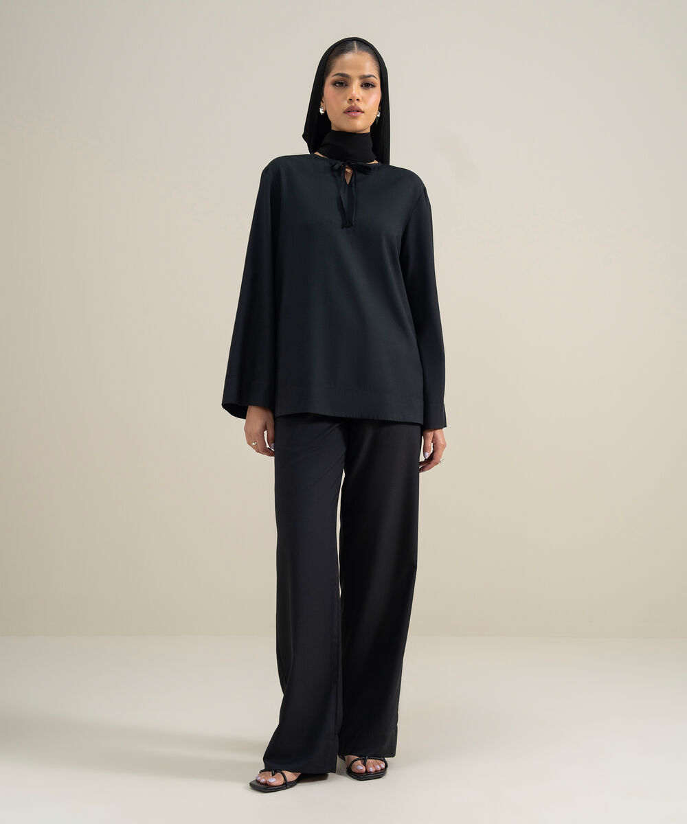 Women's Polyester Black Modest Wear Top