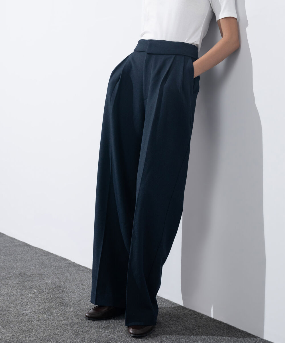 Women's Western Wear Blue Asymmetric Waistband Tailored Trousers