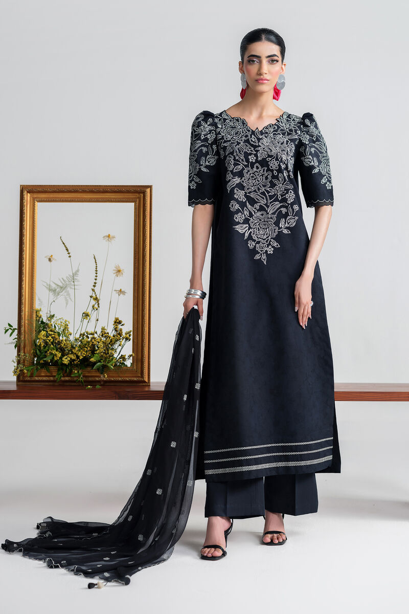 3 Piece - Embroidered Cotton Jacquard Suit