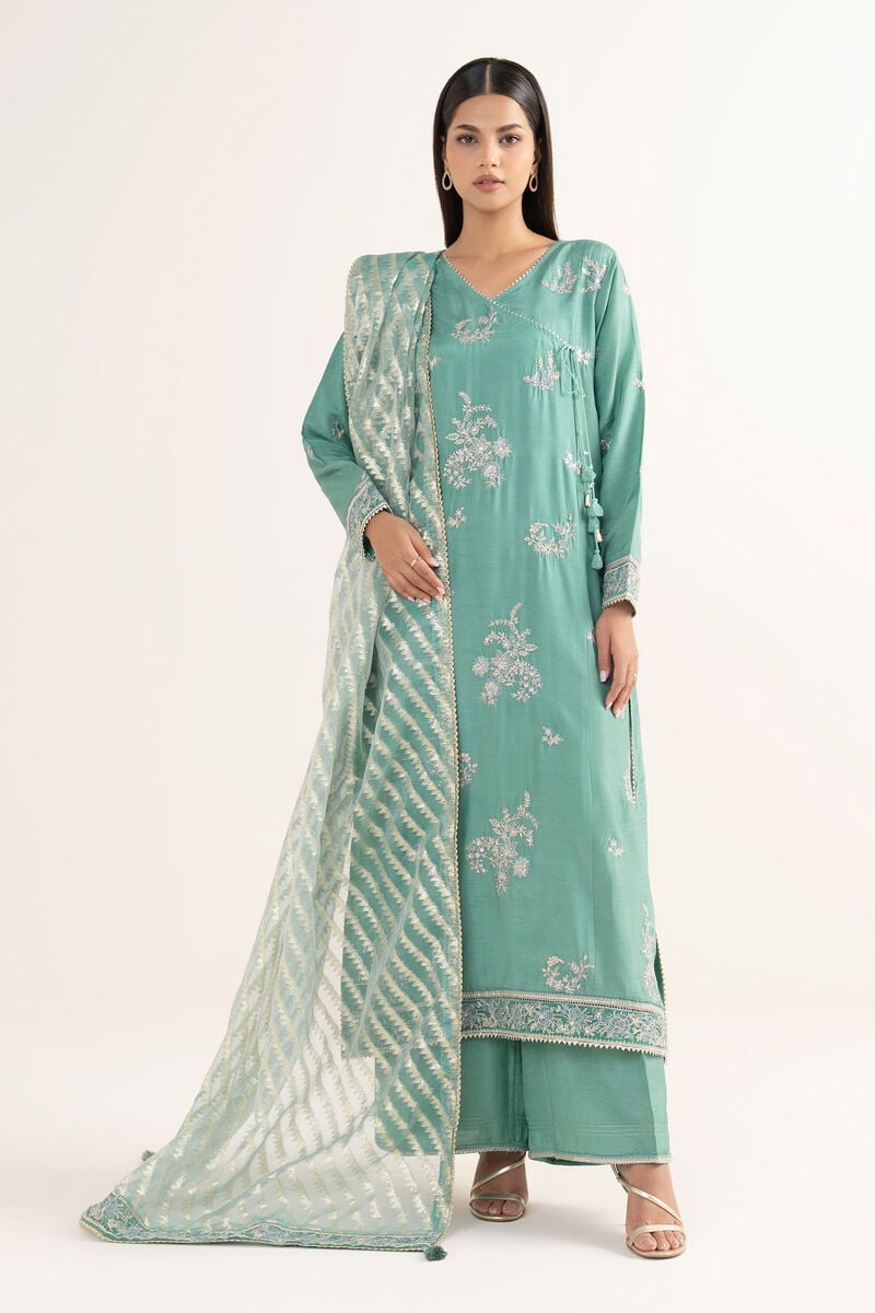 3 Piece - Embroidered Raw Silk Suit