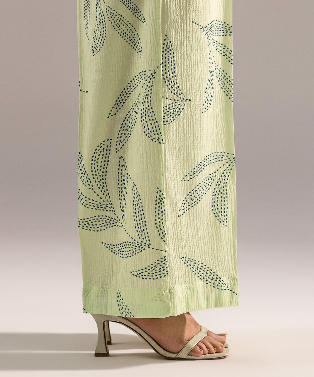 Women's RTW Seersucker Printed Green Culottes