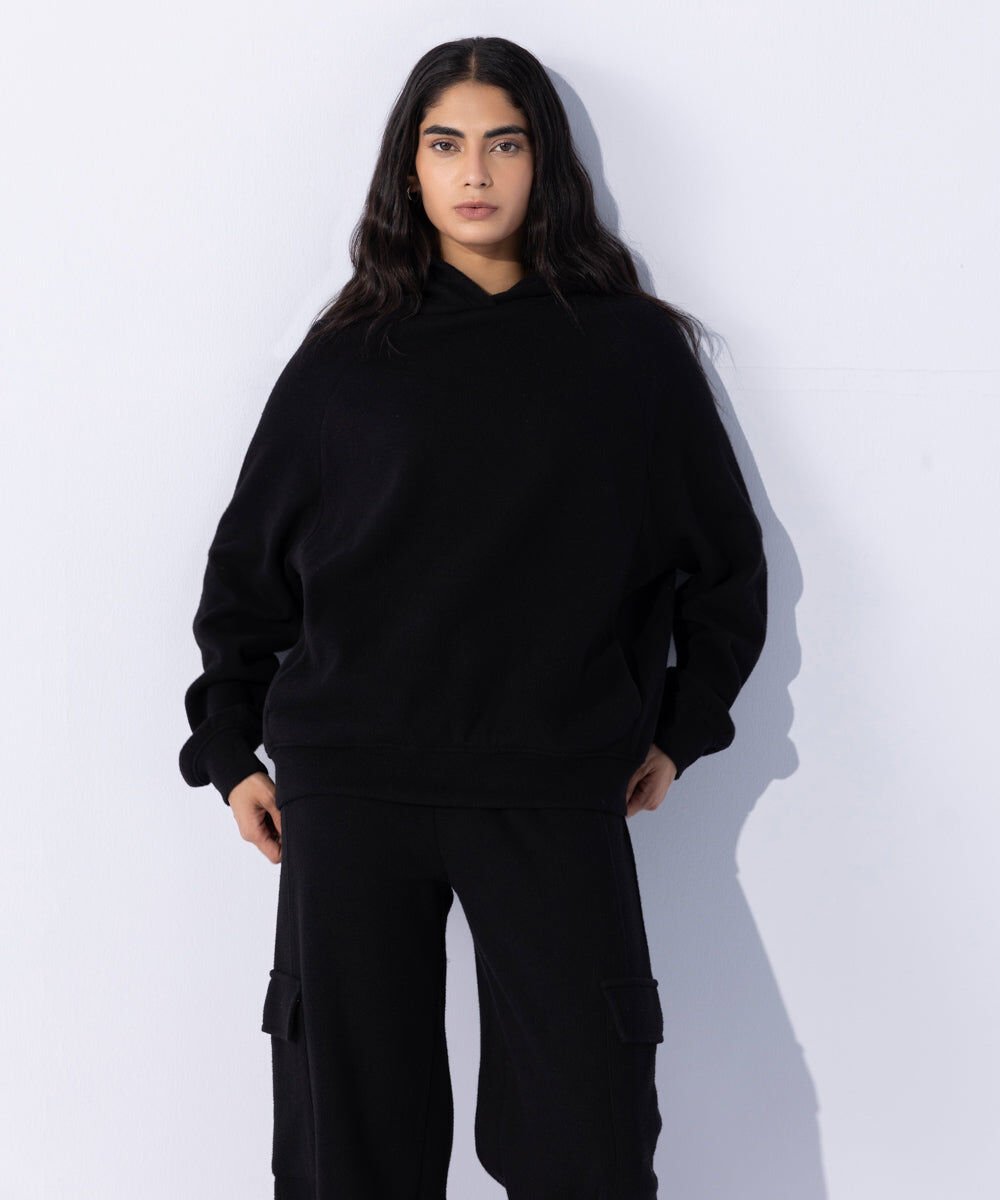 Woman - Black Raised Ribbed Hoodie