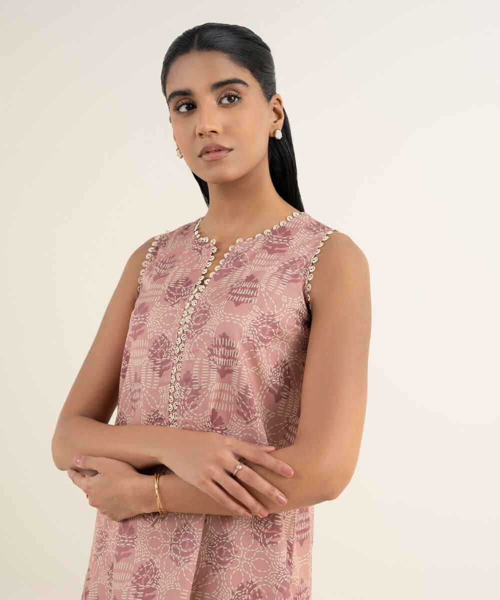 Women's Unstitched Lawn Printed Pink Shirt