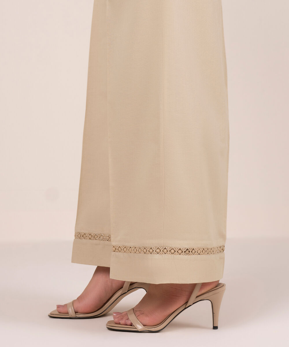 Women's RTW Cambric Solid Beige Culottes