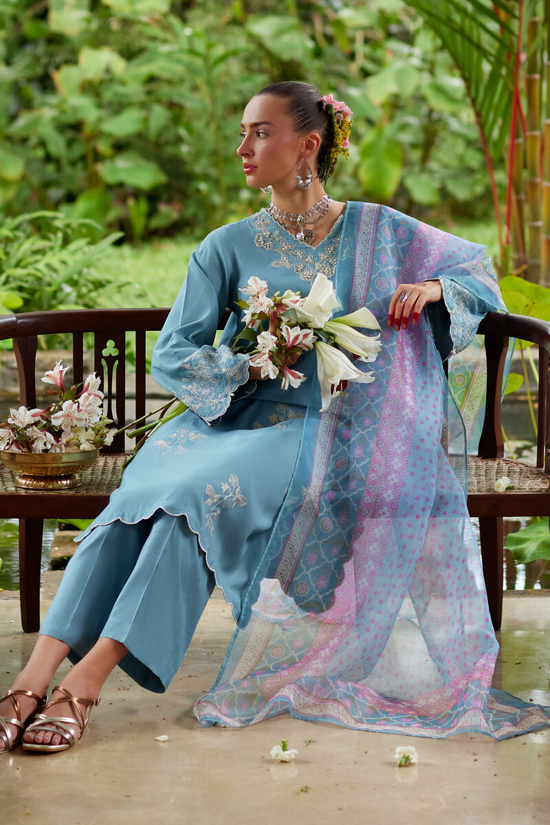 3 Piece - Embroidered Raw Silk Suit