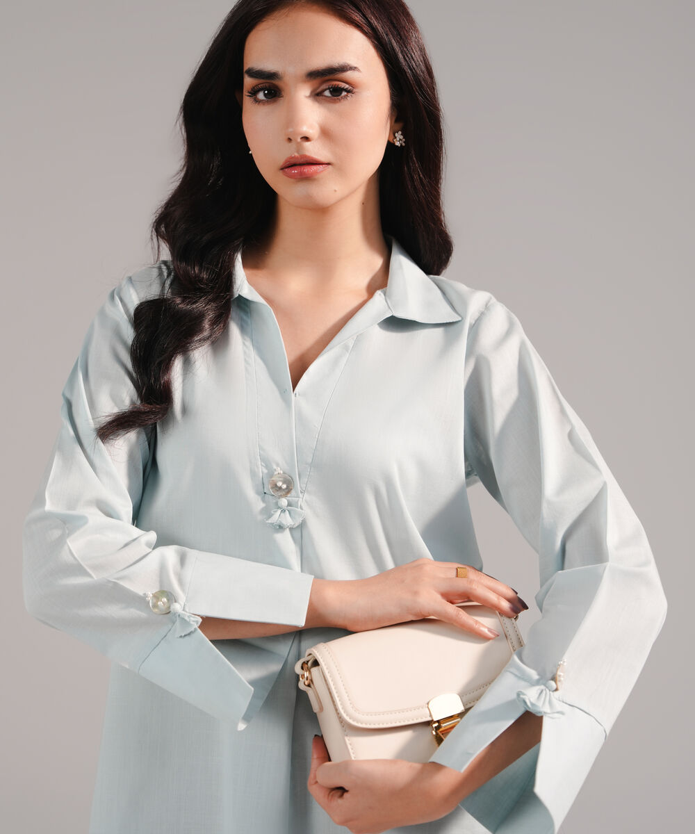 Women's RTW Crosshatch Solid Blue Straight Shirt