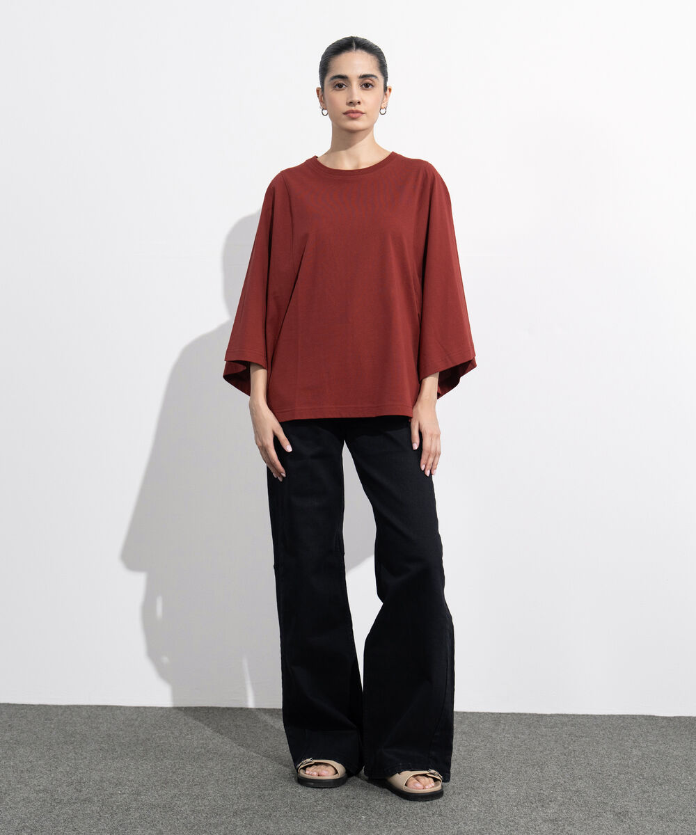 Women's Western Wear Maroon Oversized Jersey T-Shirt