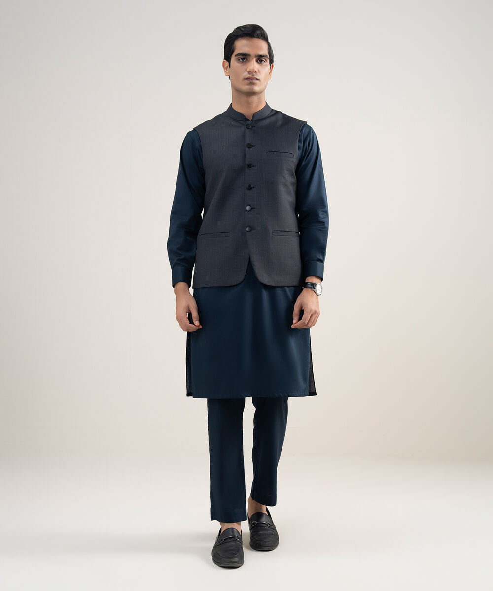 Men's Stitched Premium Suiting Charcoal Waistcoat