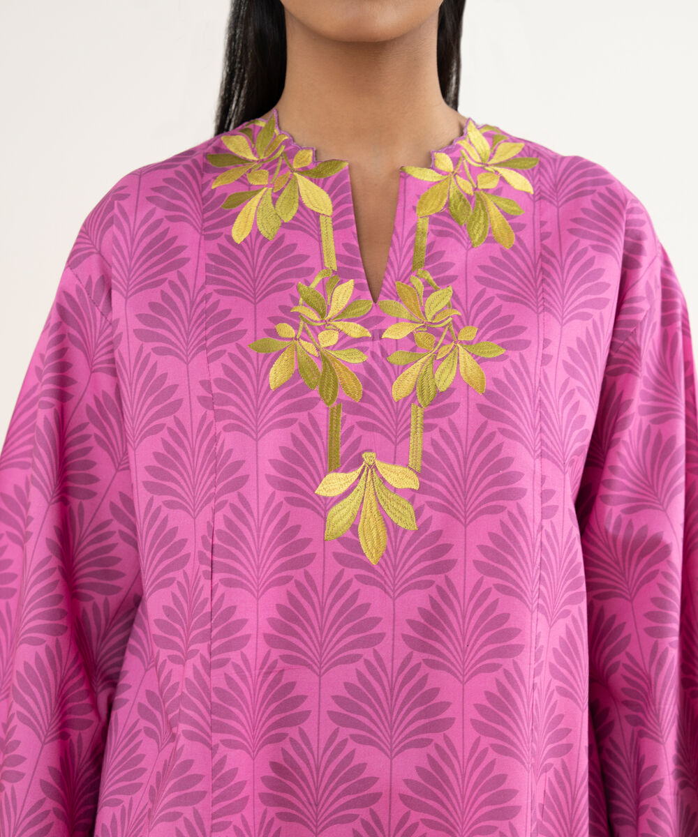 Women's Unstitched Lawn Embroidered PInk 3 Piece Suit