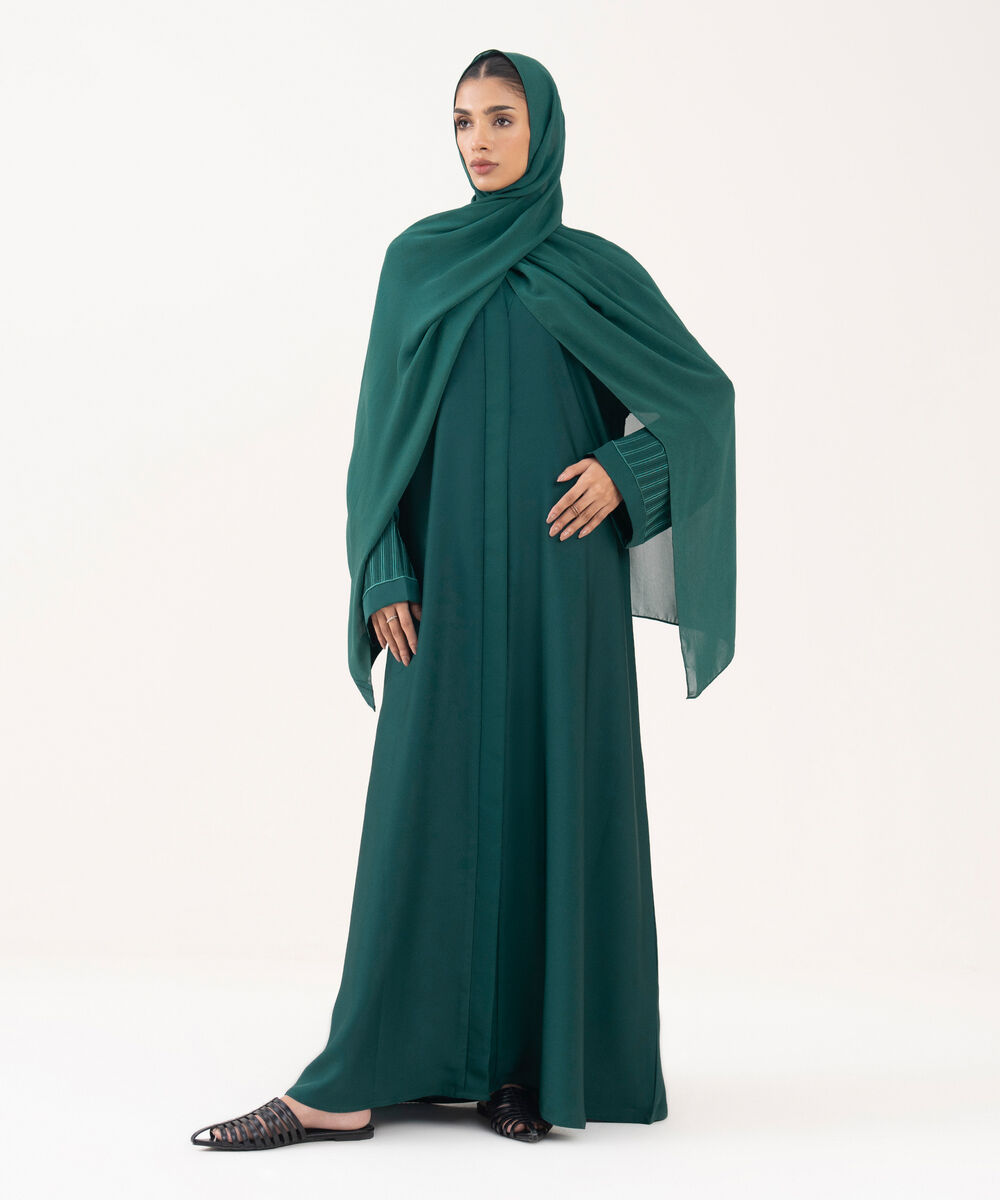 Women's Teal Polyester Abaya Set