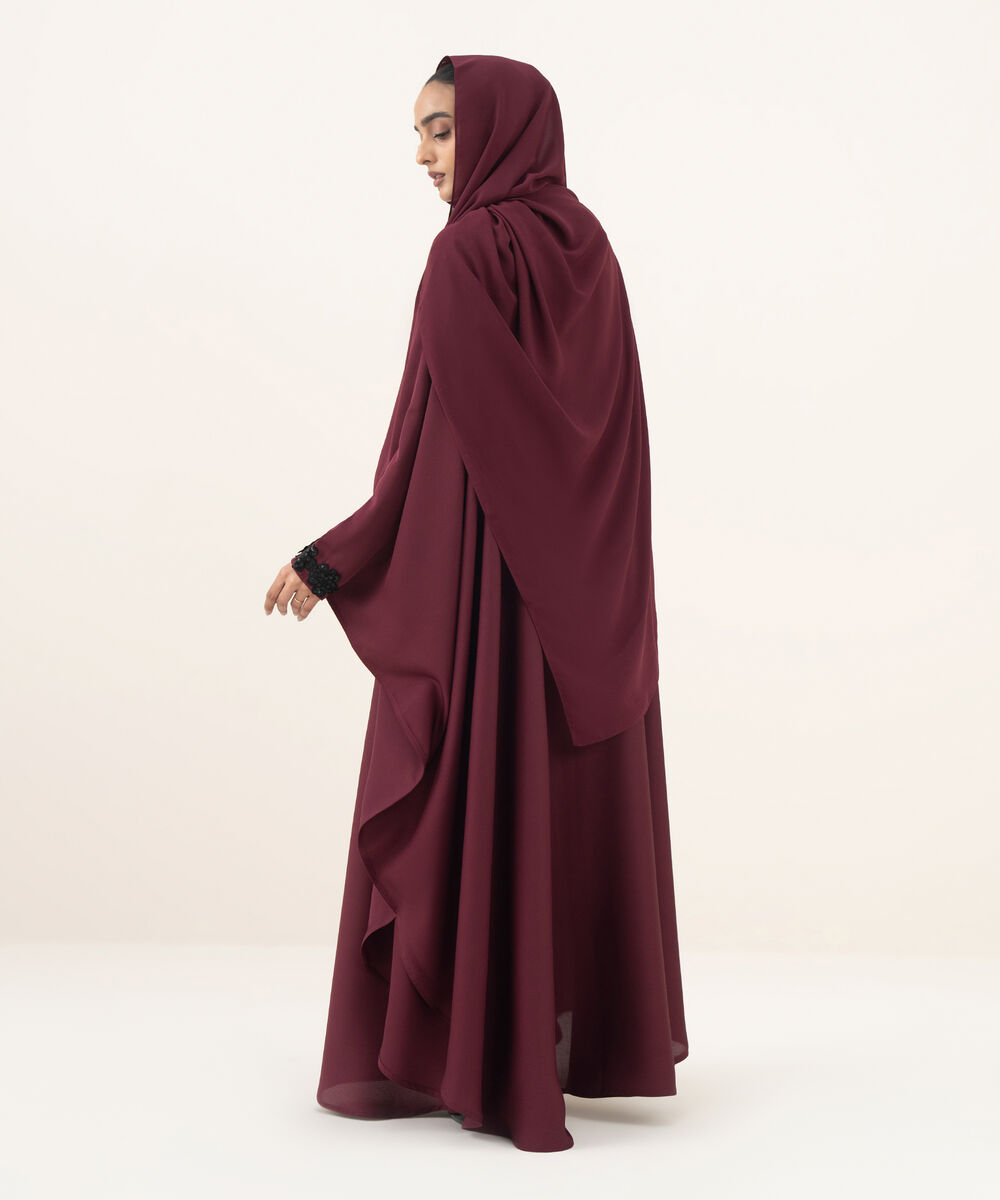 Women's maroon kaftan Abaya set